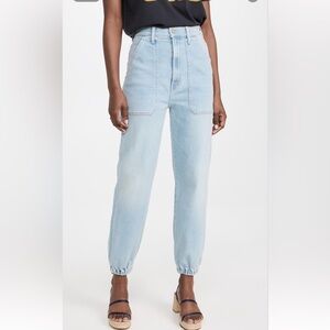 MOTHER The Wrapper Patch Springy Ankle Jean in Chill Pill Wash